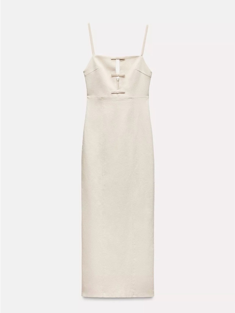 Zara Cream Spaghetti-Strap Midi Dress with Toggle Accents
